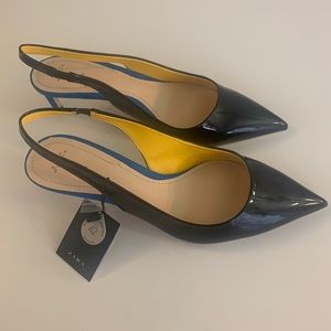 New Zara Black Patent Slingback High Heel Shoes